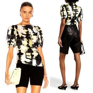 Ganni Silk Tie-Dye Ruched Blouse Women's Size EU 32 / XXS / US 0 NEW $325
